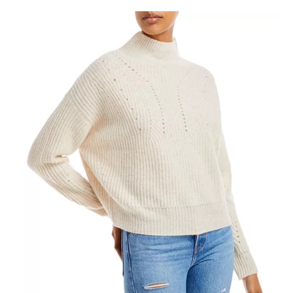 AQUA Cashmere Novelty Stitch Cashmere Mock Neck Sweater - 100% Exclusive